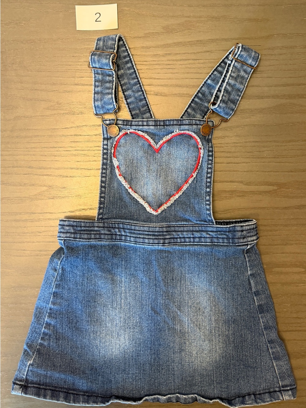 Girls' Denim Pinafore Dress with Heart Detail - Blue